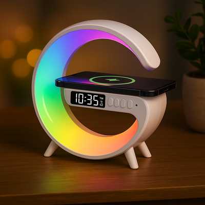 AuraGlow LED Clock - Wireless Charger & Smart Night Light Stand