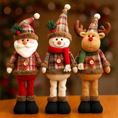 Christmas Doll Trio - Santa, Snowman & Reindeer Bundle Set